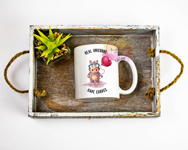 Real Unicorns Have Curves- 11 or 15 oz Coffee Mug- Gifts for her- Funny Mug- Birthday Gift- -Sassy Gift- Rhino Cup- Unicorn Mug